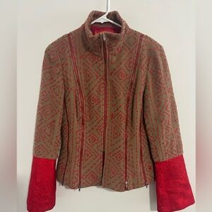 Women’s Shanghai Tang Zipper Jacket Camel and Red Womens Size 6
